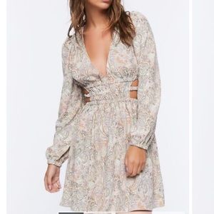 Paisley Peasant-Sleeve Mini Dress